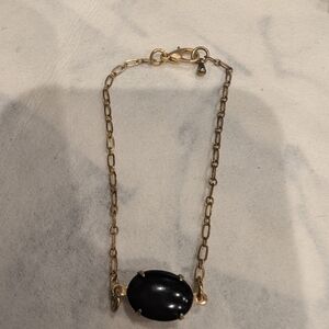 Gold Chain Bracelet with Black Oval Gemstone Accent